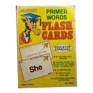 Vintage 1983 Toys R Us "Geoffrey Primer Words Flash Cards" Educational 80s READ